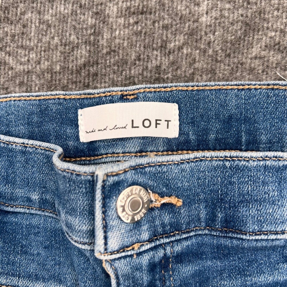Loft The Kick Crop Jeans Womens 28/6 Medium Wash Blue Patch Pocket High Rise - Picture 5 of 14